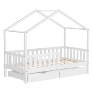 Cama infantil casa madera blanco maciza de pino 80x160cm 2…