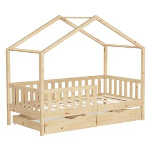 Cama infantil casa madera natural maciza de pino 80x160cm 2…