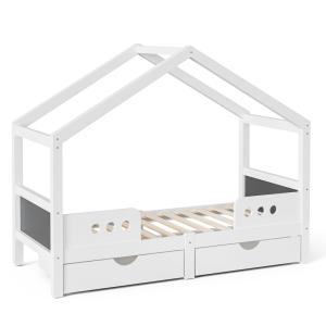 Cama infantil con 2 cajones de madera 90x200 cm, blanca