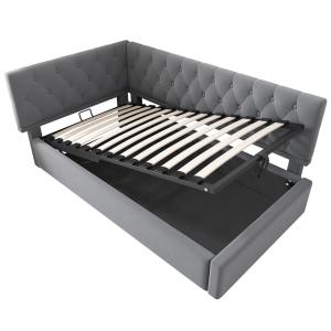 Cama infantil con almacenaje de terciopelo 90x190 cm, gris
