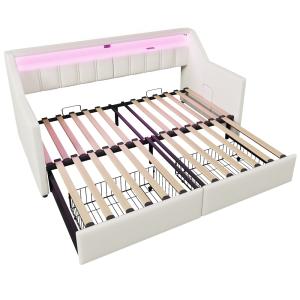 Cama infantil con almacenaje y cama extraíble de lino 90x20…