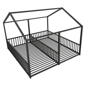 Cama infantil con barandilla de metal 90x200 cm, negro