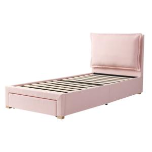 Cama infantil con cajón de chenilla 90x200 cm, rosa