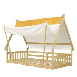 Cama infantil con tienda desmontable de madera 90x200 cm, n…