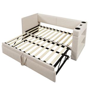 Cama infantil de algodón y lino beige 90x200 cm con cama ni…