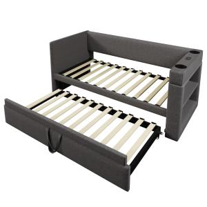Cama infantil de algodón y lino gris 90x190 cm con cama nid…