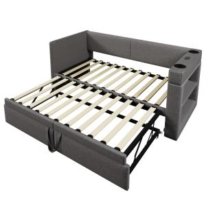 Cama infantil de algodón y lino gris 90x200 cm con cama nid…