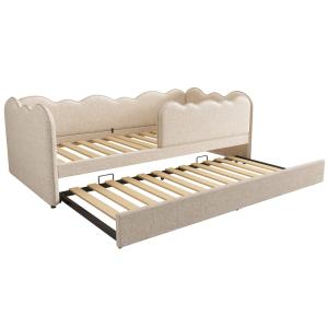 Cama infantil de lino beige de 90x190 cm con cama nido de 9…