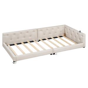 Cama infantil de lino beige de 90x200 cm con LED y USB   Ti…
