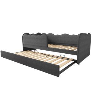 Cama infantil de lino gris 90x190 cm con cama nido 90x190 cm