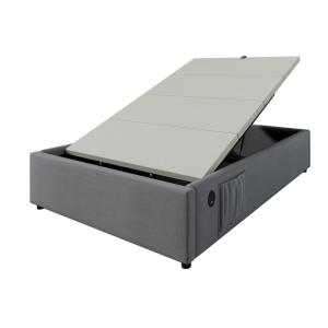 Cama infantil de lino gris 90x190 cm con espacio de almacen…