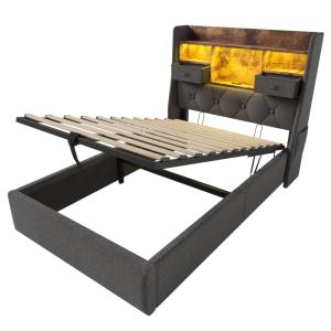 Cama infantil de lino gris 90x200 cm con almacenaje y luces…