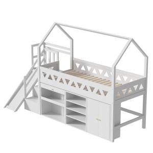 Cama infantil de madera blanca 90x200 cm con almacenaje y p…