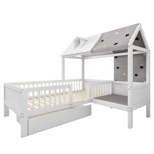 Cama infantil de madera blanca 90x200 cm con cajones