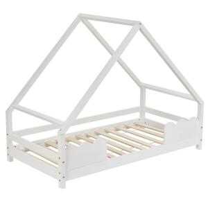 Cama infantil de madera blanca 90x200 cm con forma de casa