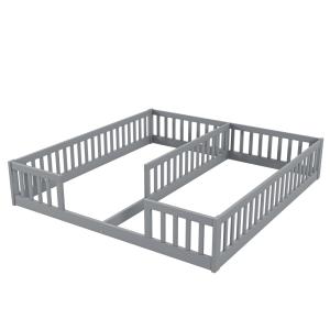 Cama infantil de madera gris 90 x 200 cm para dos niños