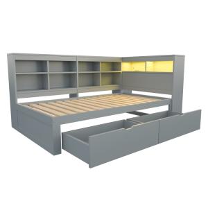 Cama infantil de madera gris 90x200 cm con almacenaje y luz…