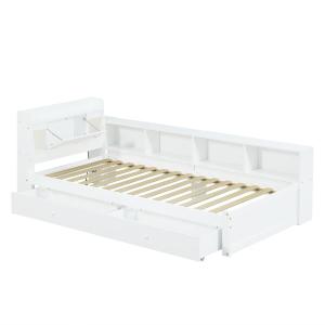 Cama infantil de madera maciza blanca de 90 x 200 cm con al…