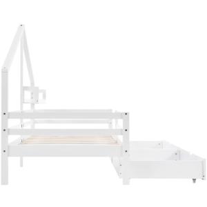 Cama infantil de pino blanco 90 x 200 cm con 2 cajones