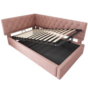 Cama infantil de terciopelo rosa 90 x 200 cm con almacenaje