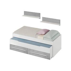 Cama infantil efecto madera blanca, hormigón 199x96 cm