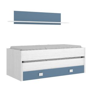 Cama infantil efecto madera blanco, azul 215x99 cm