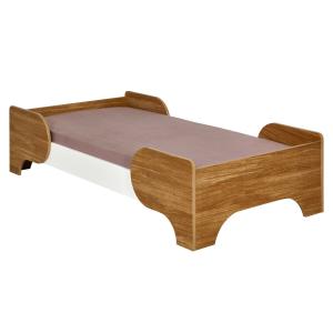 Cama infantil panel de fibras  blanco y madera 70x140 cm