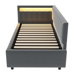 Cama infantil polipiel gris oscuro 90x200 cm con función al…