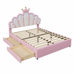 Cama infantil polipiel rosa 140x200 cm con 2 cajones