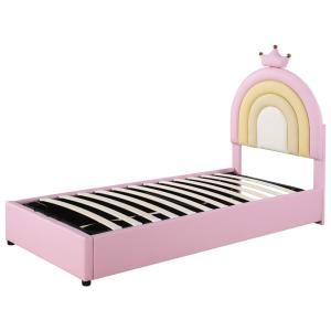 Cama infantil polipiel rosa 90x200 cm con espacio de almace…