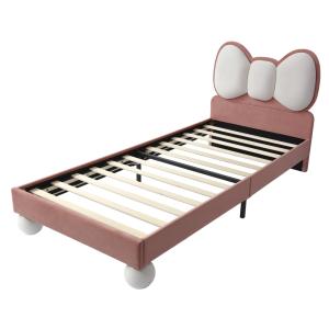 Cama infantil terciopelo beige y rosa 90x200 cm con tira de…