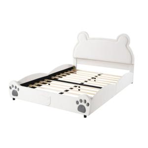 Cama infantil terciopelo blanco 140x200 cm con cabecero oso