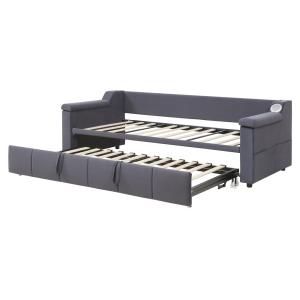 Cama infantil terciopelo gris claro 90x190 cm con cama nido…