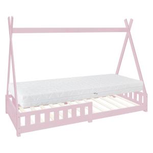 Cama infantil tipi 90x200cm color rosa con colchón y tejado…