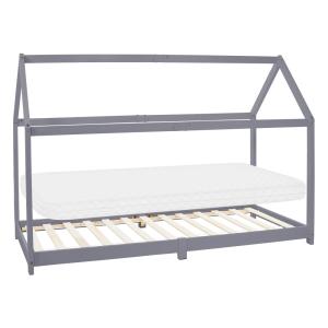 Cama infantil tipi 90x200cm gris claro con colchón y tejado…