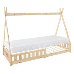 Cama infantil tipi 90x200cm gris claro con colchón y tejado…