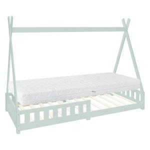 Cama infantil tipi 90x200cm menta con colchón y tejado de t…