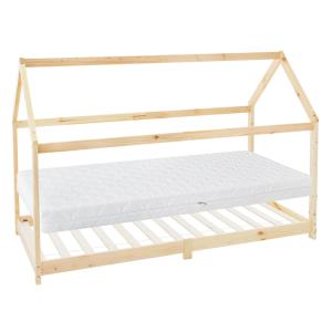Cama infantil tipi 90x200x16cm natural con colchón y tejado…