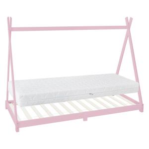 Cama infantil tipi 90x200x16cm rosa con colchón y tejado de…