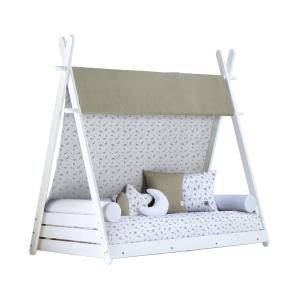 Cama júnior montessori blanca 90x200 cm con colchón y texti…