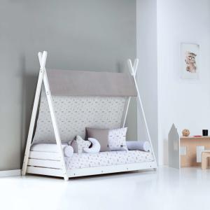 Cama júnior Montessori blanca 90x200 cm   textil estampado…