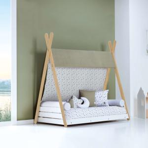Cama júnior Montessori madera 90x200 cm   textil estampado…