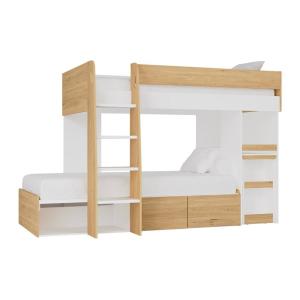 Cama litera melamina color natural claro, blanco 90 x 190 cm