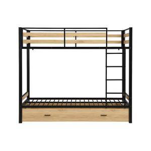 Cama litera metal negro, color natural claro 2x90x190 cm