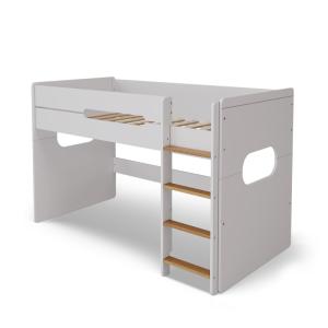 Cama media alta blanco y madera 90x190 cm