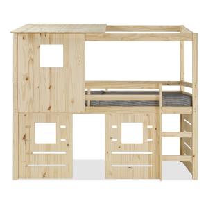 Cama media alta con casita madera maciza  madera 90x200 cm