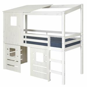 Cama media alta con casita y colchón madera maciza blanco 9…