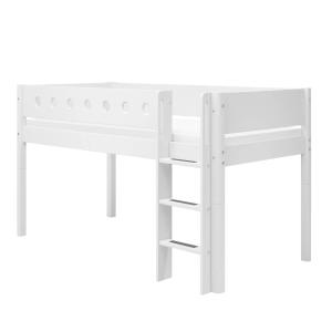 Cama media altura con escalera recta efecto madera blanca 9…