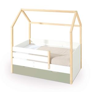 Cama Montessori 70x140 cm madera con cajones verde-oliva