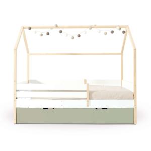 Cama Montessori 90x200 cm madera con nido verde-oliva